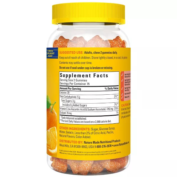 Nature Made Vitamin C 250 mg Per Serving for Immune Support Gummies - Tangerine Flavored