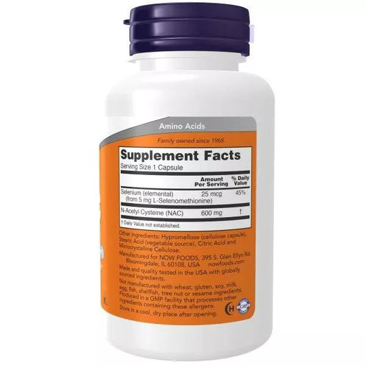 NAC N-Acetyl Cysteine 600 mg, with Selenium by Now Foods - 100 Capsule